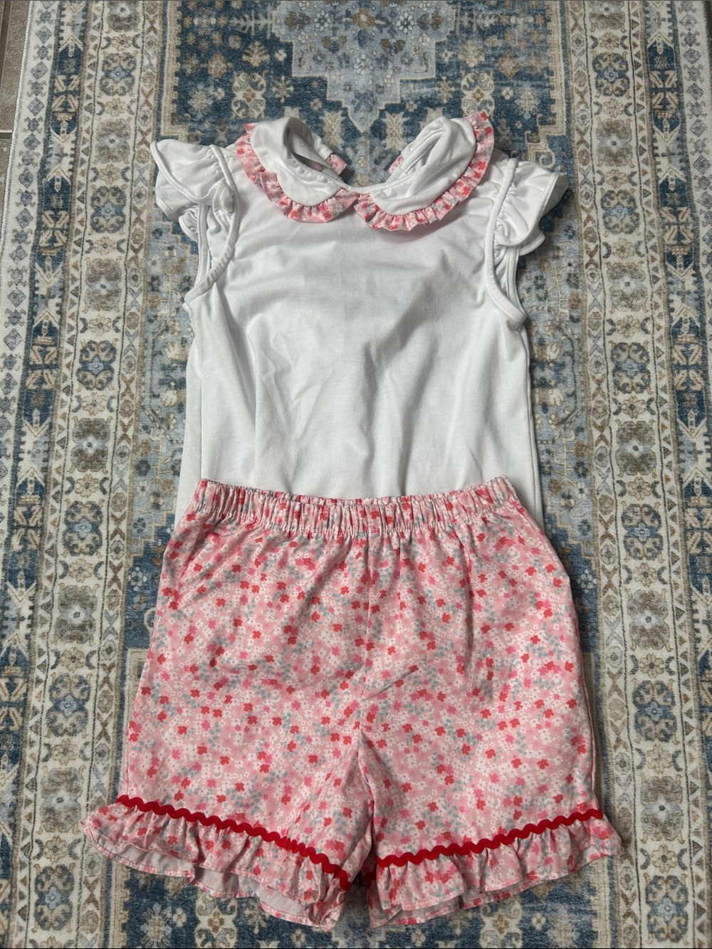Girls White Top and Pink Floral Shorts  Set